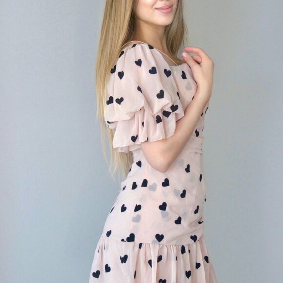 Beige Heart Mini Girly Dress - Picture 2 of 4